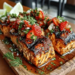 To complement the grilled salmon skewers, a vibrant and refreshing strawberry salsa is essential. This salsa brings together sweet, savory, and spicy elements, creating a perfect balance that enhances the dish.