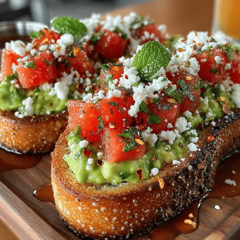 One of the appealing aspects of the Watermelon Avocado Delight Toast is its versatility. If you enjoy a bit of heat, adding red pepper flakes can elevate the flavor profile dramatically. The key is to balance the heat with the sweetness of the watermelon and the creaminess of the avocado. Start with a pinch of red pepper flakes and taste as you go, allowing the heat to complement rather than overpower the dish. For a milder version, you might consider omitting the flakes altogether or using a milder chili powder instead.