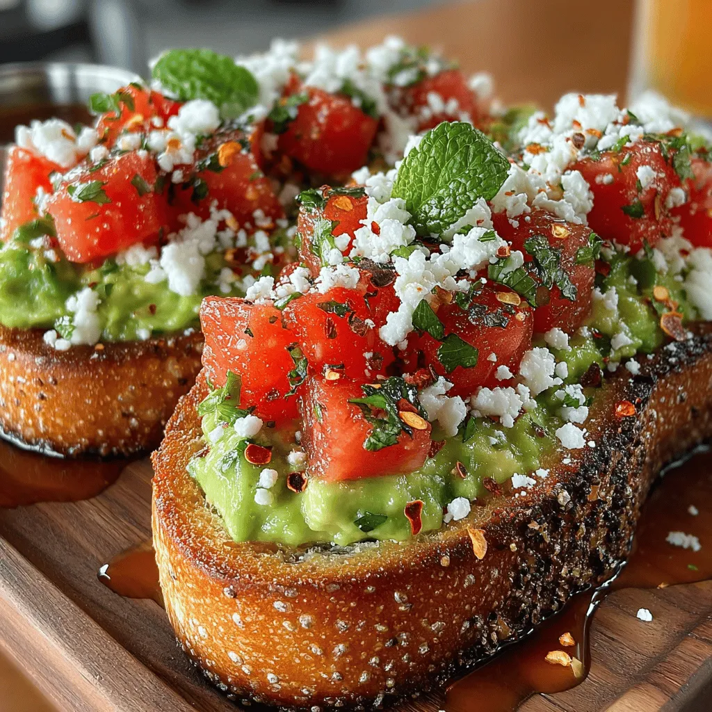 One of the appealing aspects of the Watermelon Avocado Delight Toast is its versatility. If you enjoy a bit of heat, adding red pepper flakes can elevate the flavor profile dramatically. The key is to balance the heat with the sweetness of the watermelon and the creaminess of the avocado. Start with a pinch of red pepper flakes and taste as you go, allowing the heat to complement rather than overpower the dish. For a milder version, you might consider omitting the flakes altogether or using a milder chili powder instead.