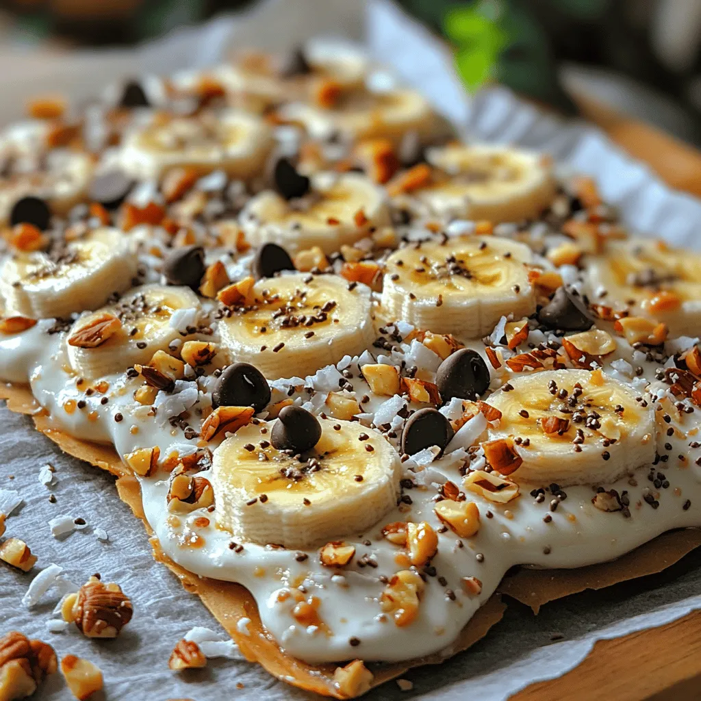 Achieving an even distribution of toppings in your Frozen Banana Cream Yogurt Bark is essential for ensuring that every bite is packed with flavor. To accomplish this, start by spreading the yogurt mixture evenly across the parchment-lined baking sheet with a spatula. The key is to maintain a uniform thickness of about 1/2 inch; this helps with even freezing and makes cutting easier later on.