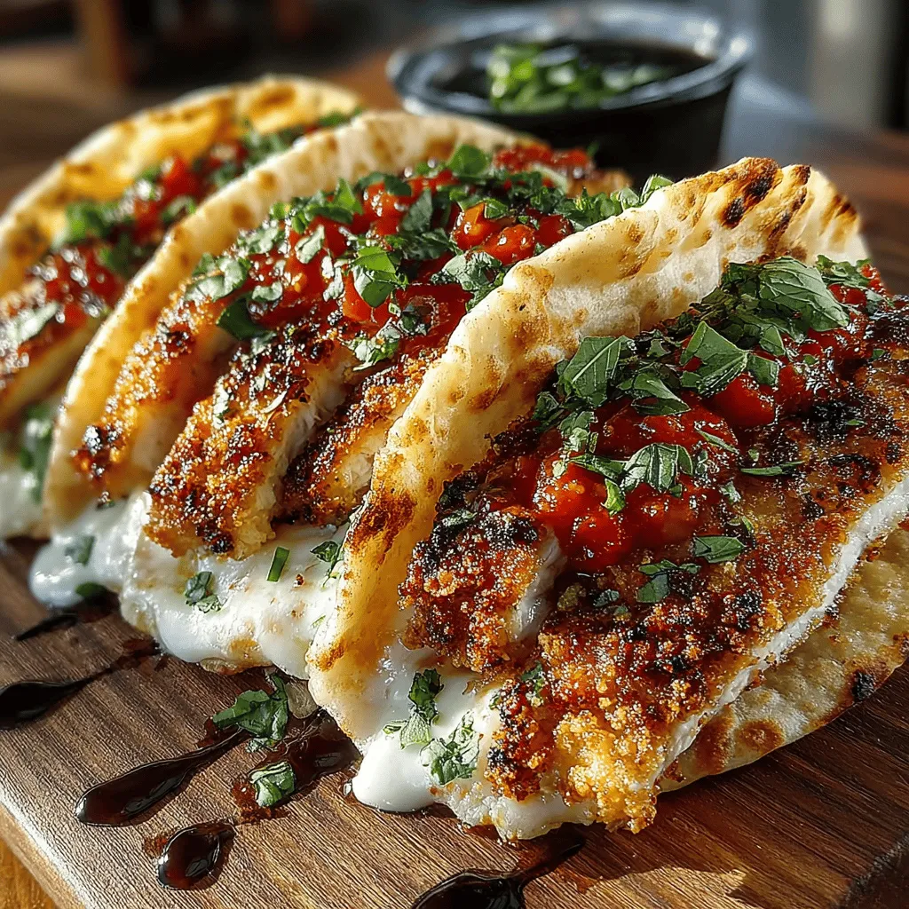 Crispy Mini Chicken Parm Pita Tacos are a delightful fusion that brings together the essence of Italian cuisine and the convenience of handheld meals. Imagine the rich, savory flavors of classic chicken Parmesan wrapped in soft, fluffy pita bread, creating a portable taco that is as easy to prepare as it is delicious to enjoy. This recipe offers a unique blend of textures, with the crispiness of the chicken juxtaposed against the warm, tender pita, making it an appealing option for both casual weeknight dinners and festive gatherings.