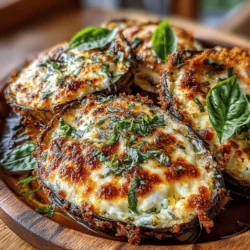 If you’re searching for a dish that embodies comfort food while remaining nutritious, look no further than Cheesy Stuffed Eggplant Parmesan. This delightful recipe combines the earthy richness of eggplants with layers of creamy cheese, savory marinara, and vibrant spinach. It’s a meal that not only satisfies the palate but also offers a wholesome option for vegetarians and cheese lovers alike. The combination of textures and flavors in this dish—from the gooey mozzarella to the sharpness of Parmesan—creates an indulgent experience that can be enjoyed on its own or served as a hearty side.
