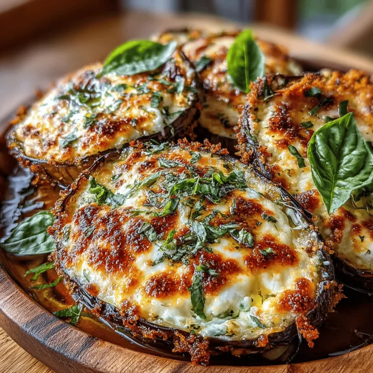 If you’re searching for a dish that embodies comfort food while remaining nutritious, look no further than Cheesy Stuffed Eggplant Parmesan. This delightful recipe combines the earthy richness of eggplants with layers of creamy cheese, savory marinara, and vibrant spinach. It’s a meal that not only satisfies the palate but also offers a wholesome option for vegetarians and cheese lovers alike. The combination of textures and flavors in this dish—from the gooey mozzarella to the sharpness of Parmesan—creates an indulgent experience that can be enjoyed on its own or served as a hearty side.