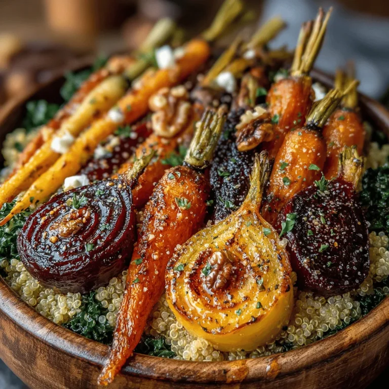The Maple Roasted Root Veggie & Quinoa Bowl is a celebration of seasonal flavors, combining the earthy sweetness of roasted root vegetables with the nutty texture of quinoa. This dish not only serves as a nutritious meal but also warms the soul, making it a perfect choice for colder months. Packed with vitamins, minerals, and wholesome ingredients, this bowl is a powerhouse of nutrition, appealing to those seeking a healthy, satisfying meal. With its vegan and gluten-free qualities, it caters to a wide array of dietary preferences, ensuring that everyone can enjoy its comforting goodness.