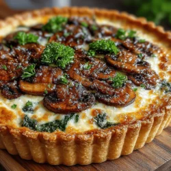 Quiche is a culinary delight that transcends the confines of traditional meal times, making it an ideal choice for breakfast, brunch, lunch, or even dinner. This savory custard pie, originally rooted in French cuisine, has captivated palates around the world with its rich flavors and versatility. Among the myriad of quiche variations, the Cheesy Mushroom & Spinach Quiche stands out for its robust combination of earthy mushrooms, vibrant spinach, and indulgent cheese. This dish is particularly appealing to vegetarians and cheese lovers alike, providing a satisfying meal that is both nutritious and delicious.